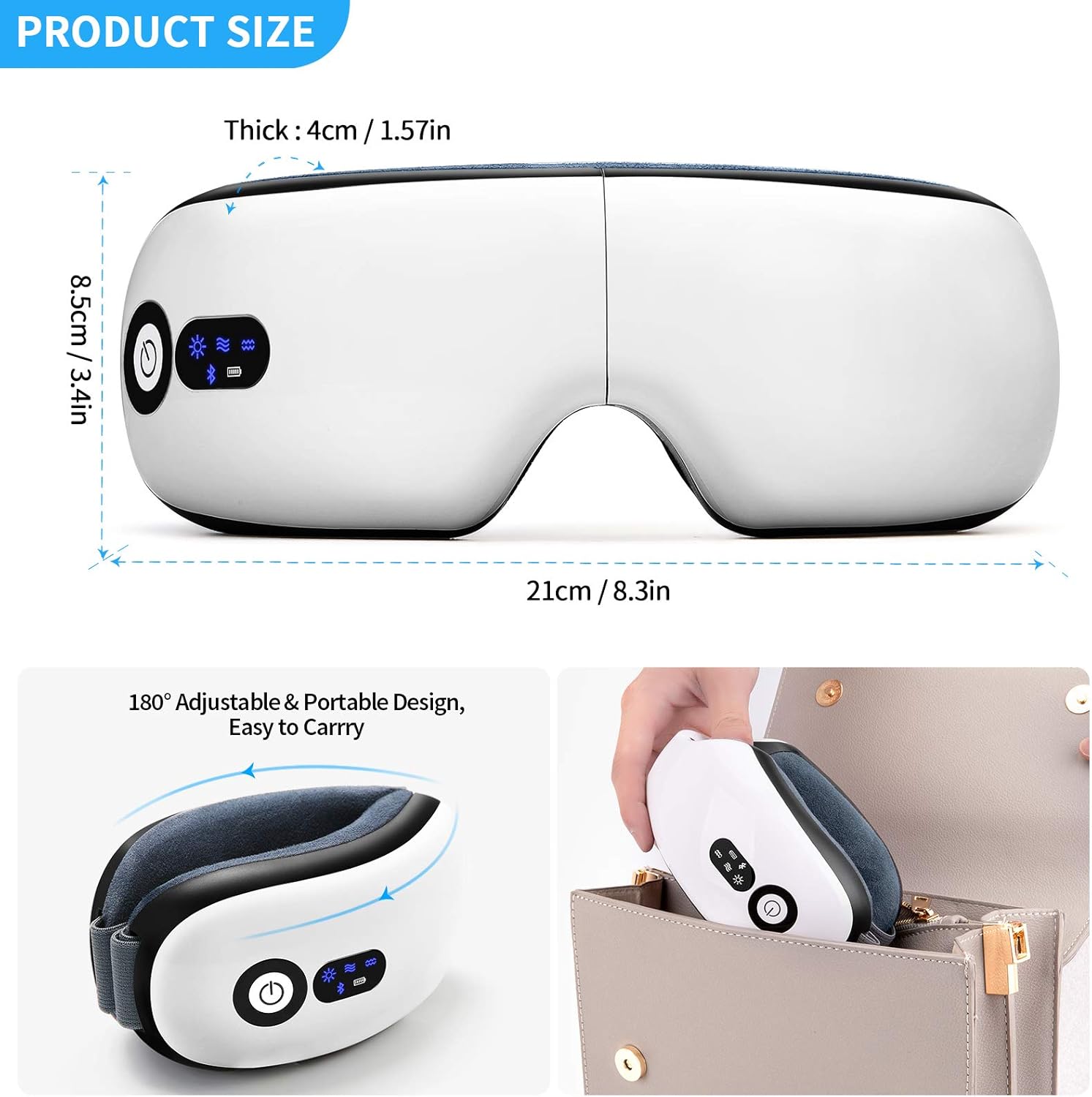 Smart Heated Eye Massager with Bluetooth Music Air Pressure Vibration and Warm Compress