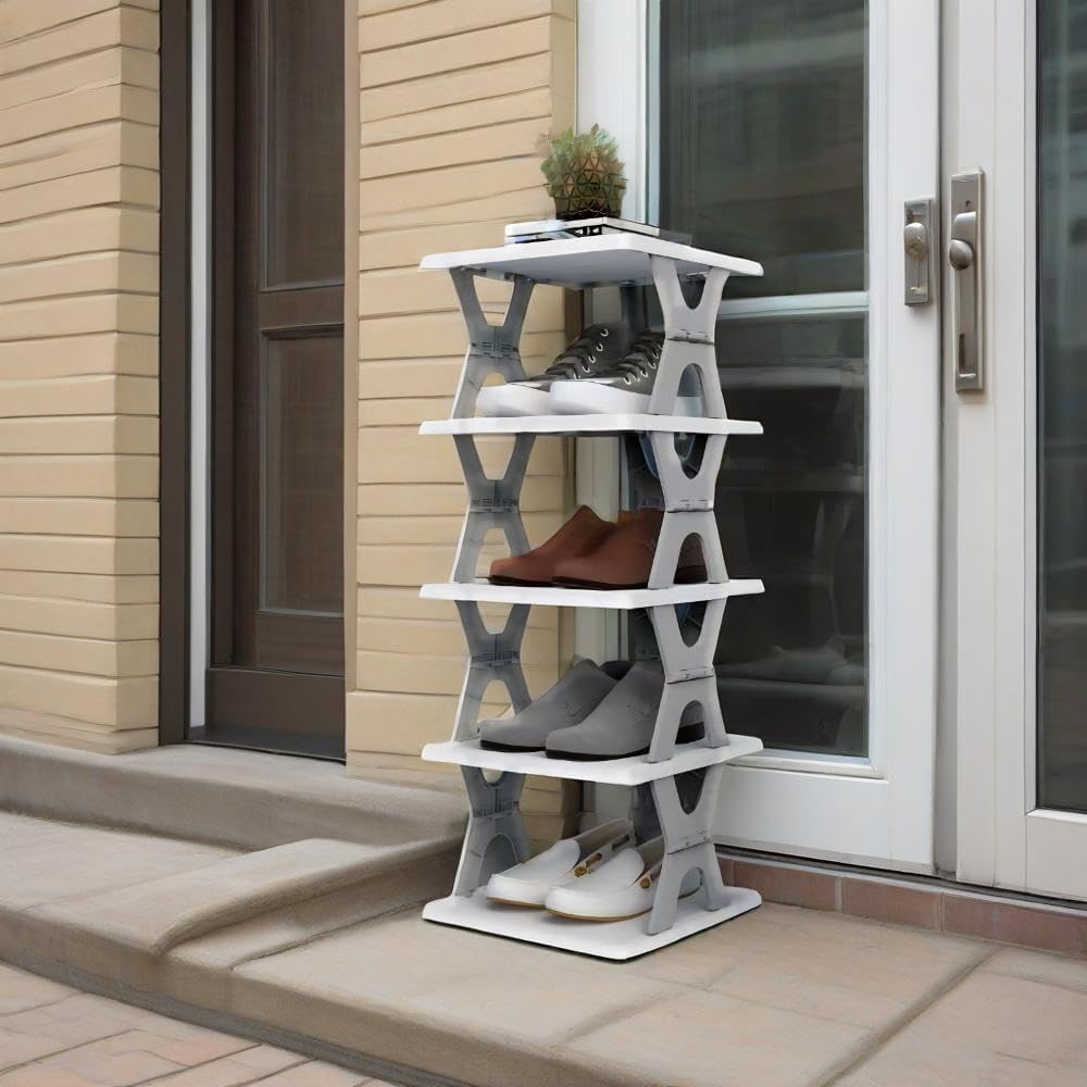 5 Tier Foldable Vertical Shoe Rack, X-Design Tall Shoes Organiser for Narrow Space, Corner Shelf for Single Dormitory Or Small Room - SuperSaverAU - view 7