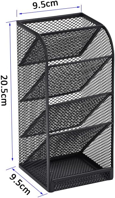 Premium Metal Mesh Desk Organiser – Black 5 Compartment Stainless Steel Stationery Holder