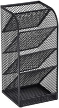 Premium Metal Mesh Desk Organiser – Black 5 Compartment Stainless Steel Stationery Holder