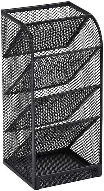 Premium Metal Mesh Desk Organiser – Black 5 Compartment Stainless Steel Stationery Holder