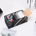 Premium Metal Mesh Desk Organiser – Black 5 Compartment Stainless Steel Stationery Holder