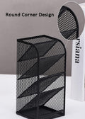 Premium Metal Mesh Desk Organiser – Black 5 Compartment Stainless Steel Stationery Holder