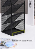 Premium Metal Mesh Desk Organiser – Black 5 Compartment Stainless Steel Stationery Holder