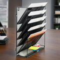 6 Tier Desktop File Organiser, Wall Mount Magazine Rack, Mesh Desk Organizer, Vertical Hanging Document Tray for Stationery, Mail, Paper and Letter Envelope, Book Holder - SuperSaverAU - view 3