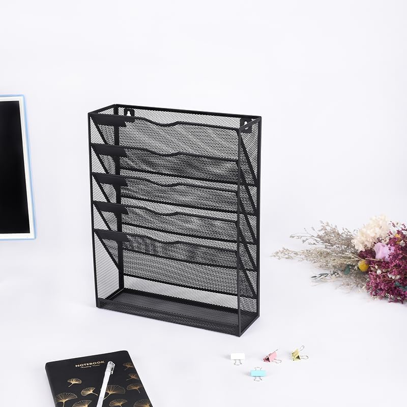 6 Tier Desktop File Organiser, Wall Mount Magazine Rack, Mesh Desk Organizer, Vertical Hanging Document Tray for Stationery, Mail, Paper and Letter Envelope, Book Holder - SuperSaverAU - view 6