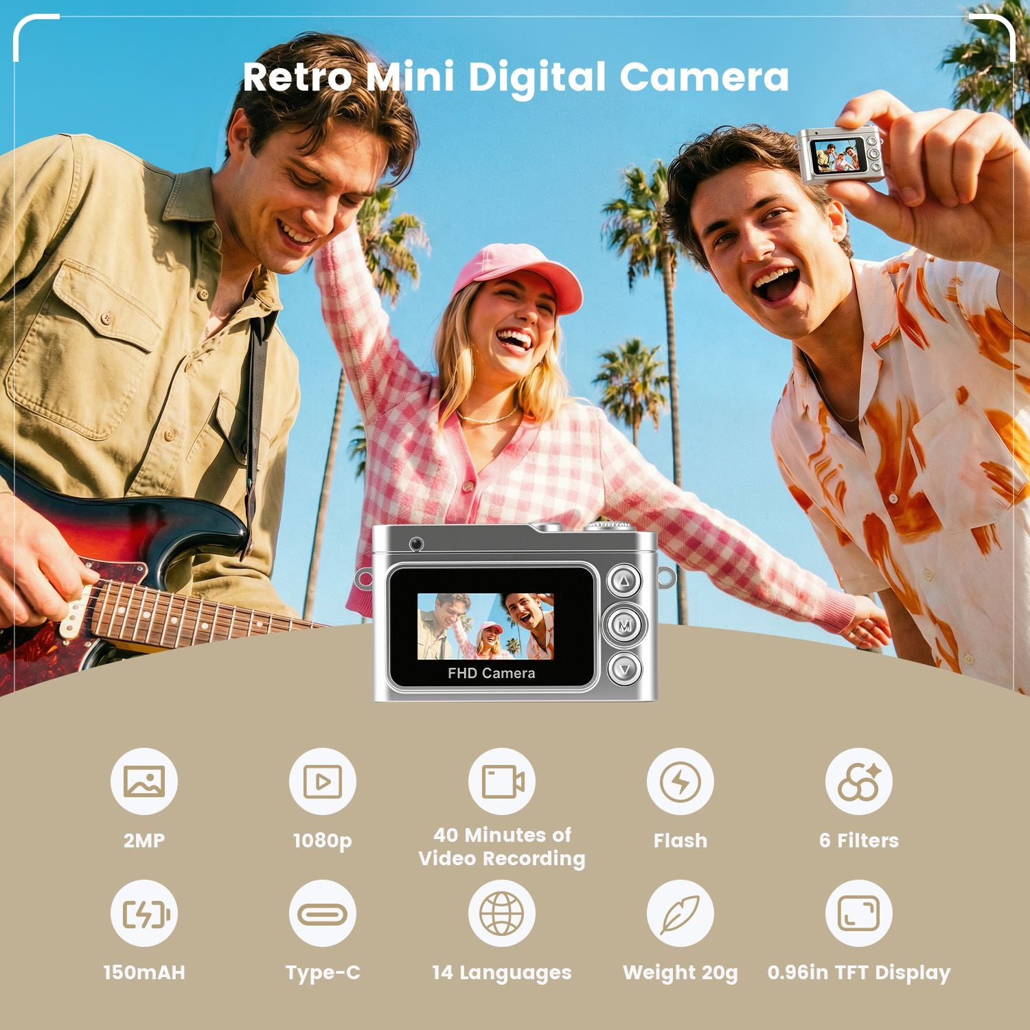 Premium Black Mini 1080P Y2K Keychain Digital Camera