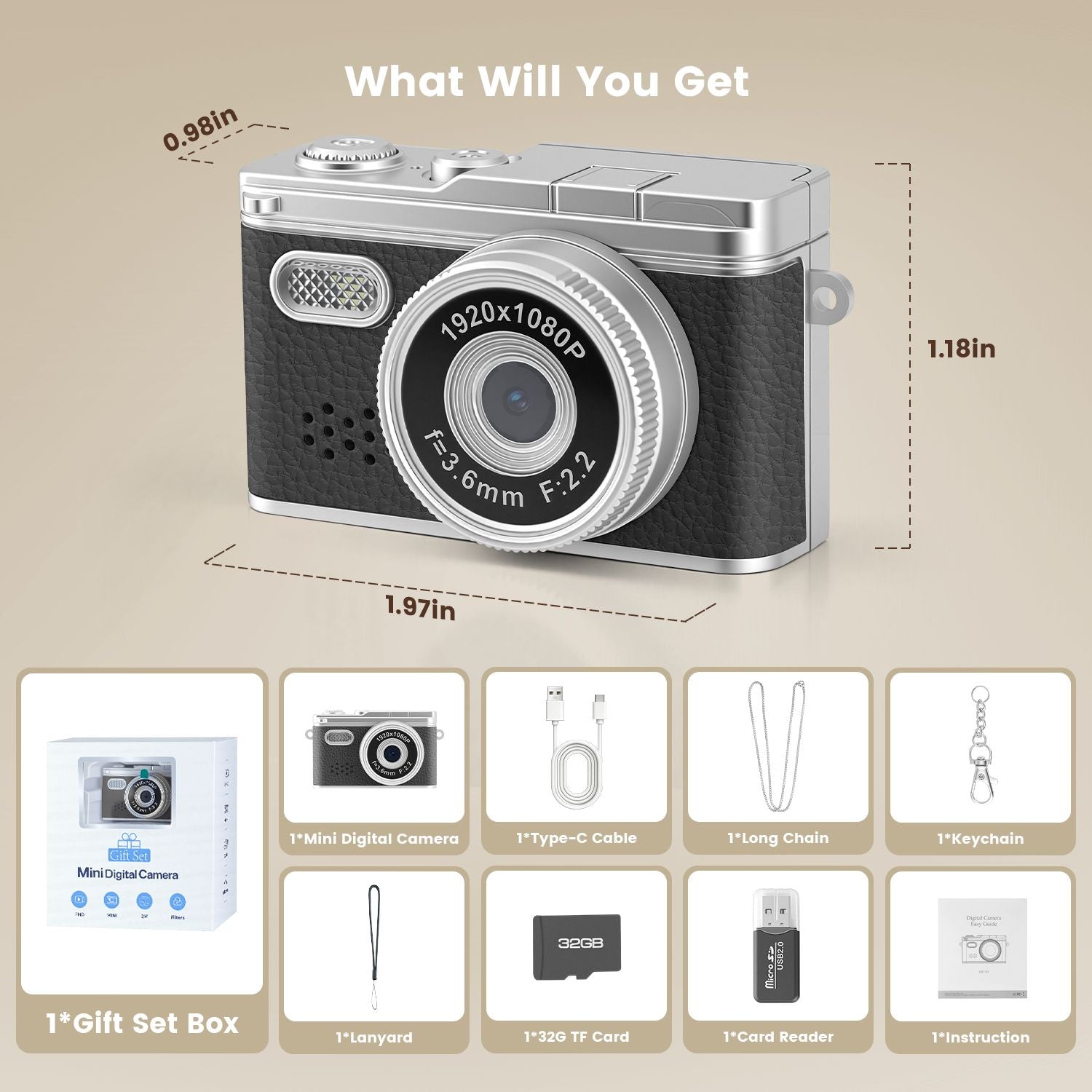 Premium Black Mini 1080P Y2K Keychain Digital Camera