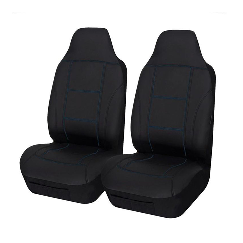 Universal Lavish Front Seat Covers 60/25 | Black/Blue Stitching, Soft PU Fabric, Airbag Compatible - SuperSaverAU - view 1
