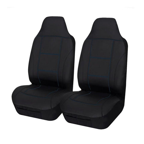 Universal Lavish Front Seat Covers 60/25 | Black/Blue Stitching, Soft PU Fabric, Airbag Compatible - SuperSaverAU - view 1