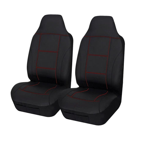 Universal Lavish Front Seat Covers 60/25 | Black/Red Stitching, Soft PU Fabric, Airbag Compatible - SuperSaverAU - view 1