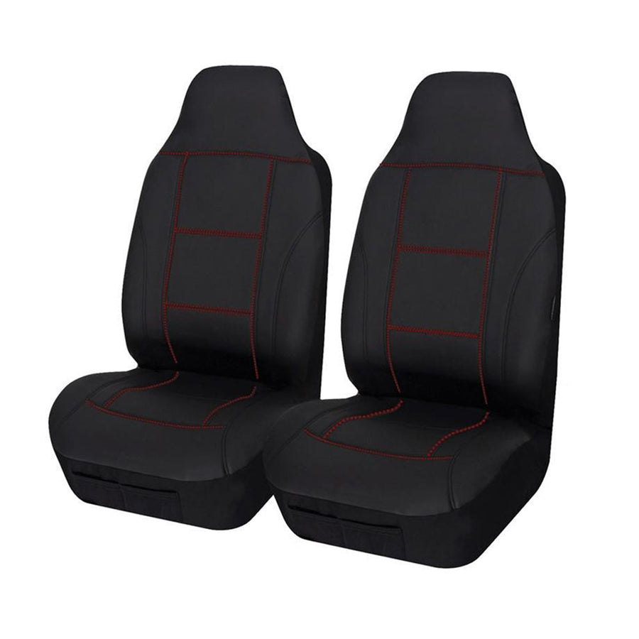 Universal Lavish Front Seat Covers 60/25 | Black/Red Stitching, Soft PU Fabric, Airbag Compatible - SuperSaverAU - view 1