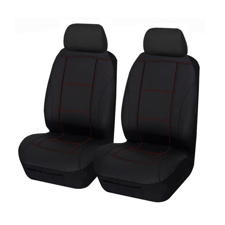 Universal Lavish Front Seat Covers 30/35 | Black/Red Stitching, Soft PU Fabric, Airbag Compatible - SuperSaverAU - view 1