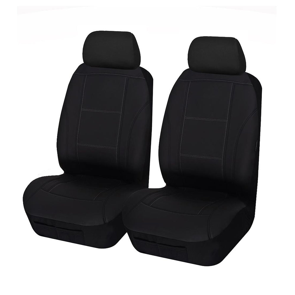 Universal Lavish Front Seat Covers 30/35 | Black/White Stitching, Soft PU Fabric, Airbag Compatible - SuperSaverAU - view 1