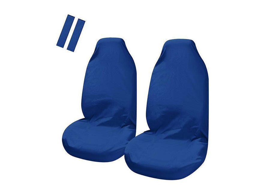 Premium Universal Pulse Blue Throwover Front Seat Covers with Seat Belt Buddies