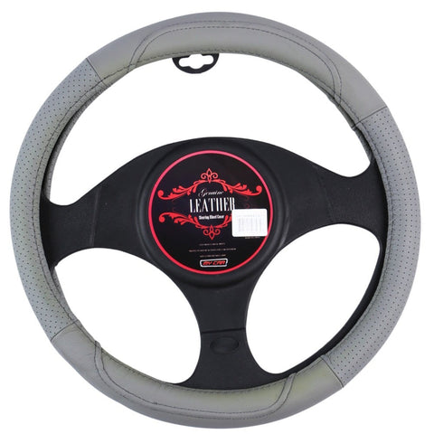 Premium Oklahoma Genuine Leather Steering Wheel Cover Grey