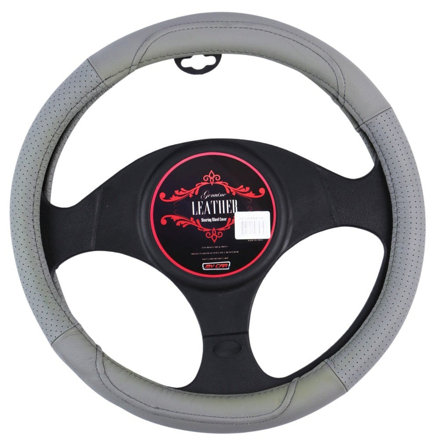Premium Oklahoma Genuine Leather Steering Wheel Cover Grey