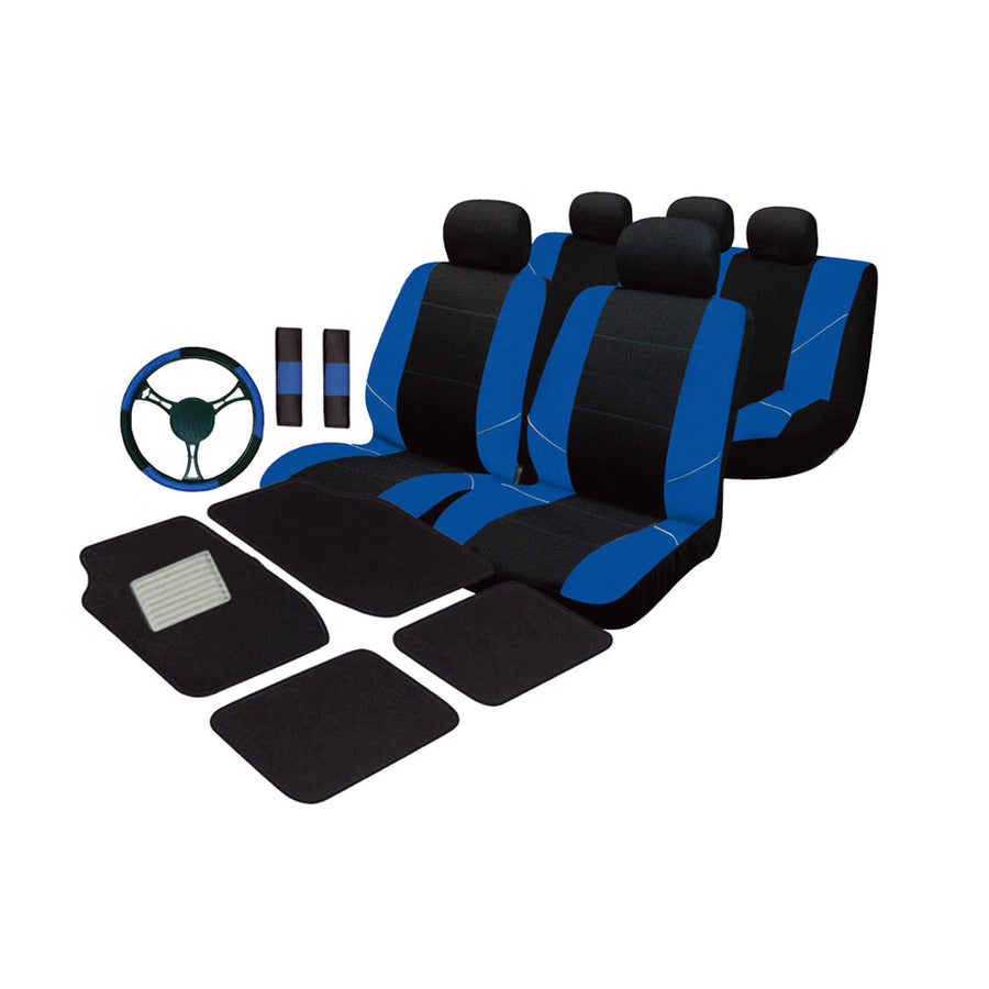 Universal Ultimate Car Accessories Value Pack - Blue, 2 Front & 1 Rear Seat Covers, Machine Washable, Airbag Compatible - SuperSaverAU - view 1