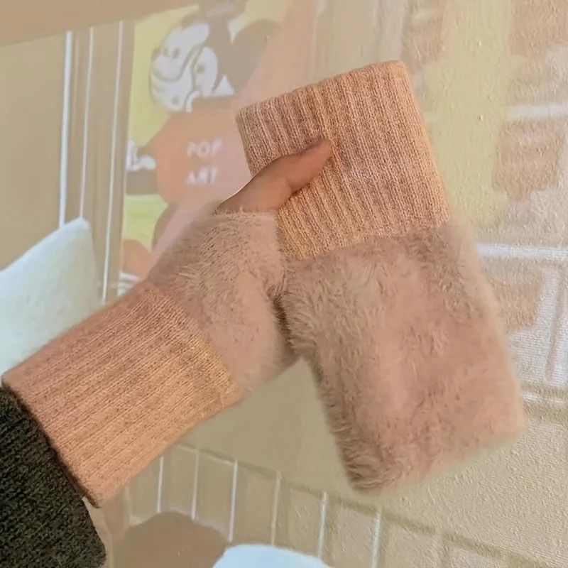 Women's Comfortable Fingerless Gloves - Soft, Warm, and Fashionable Pure White Winter Gloves, Suitable for Cold Weather or Casual Wear, Hand Washable, Ladies' Gloves.pink - SuperSaverAU - view 5
