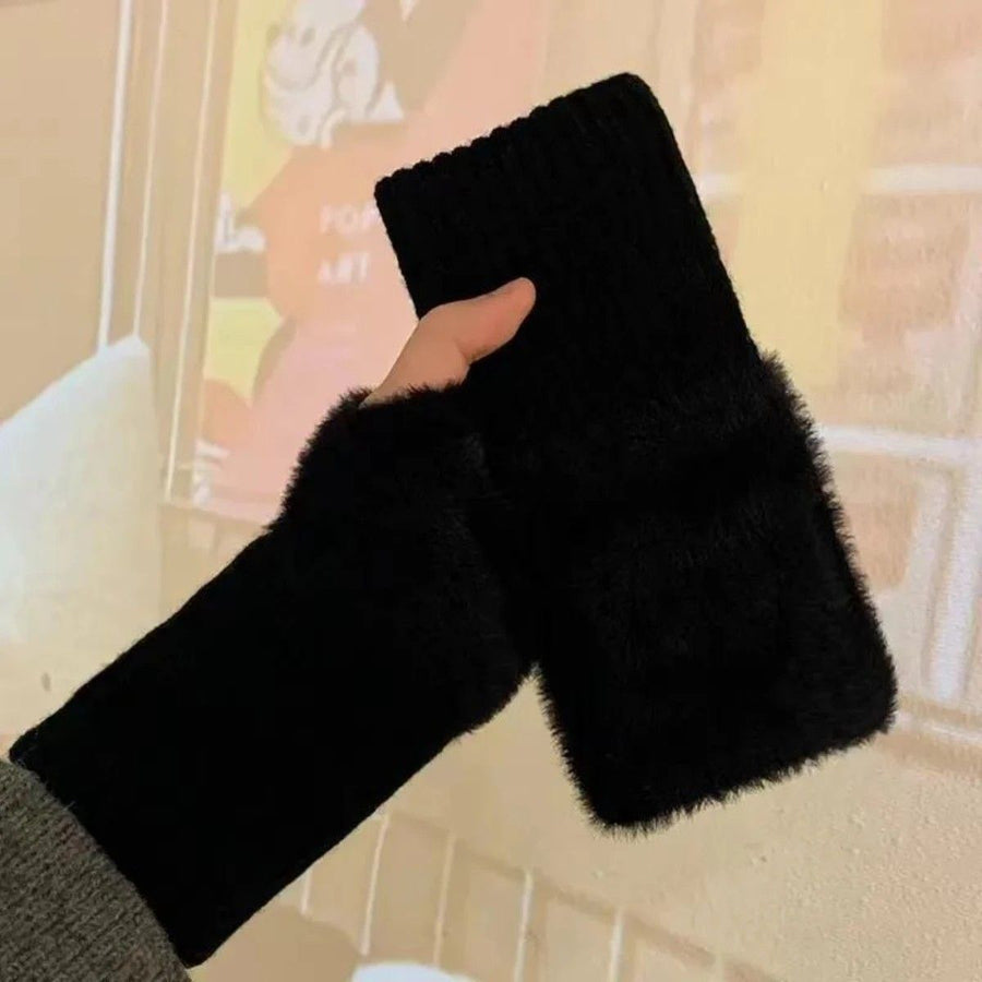 Women's Comfortable Fingerless Gloves - Soft, Warm, and Fashionable Pure White Winter Gloves, Suitable for Cold Weather or Casual Wear, Hand Washable, Ladies' Gloves.BLACK - SuperSaverAU - view 1