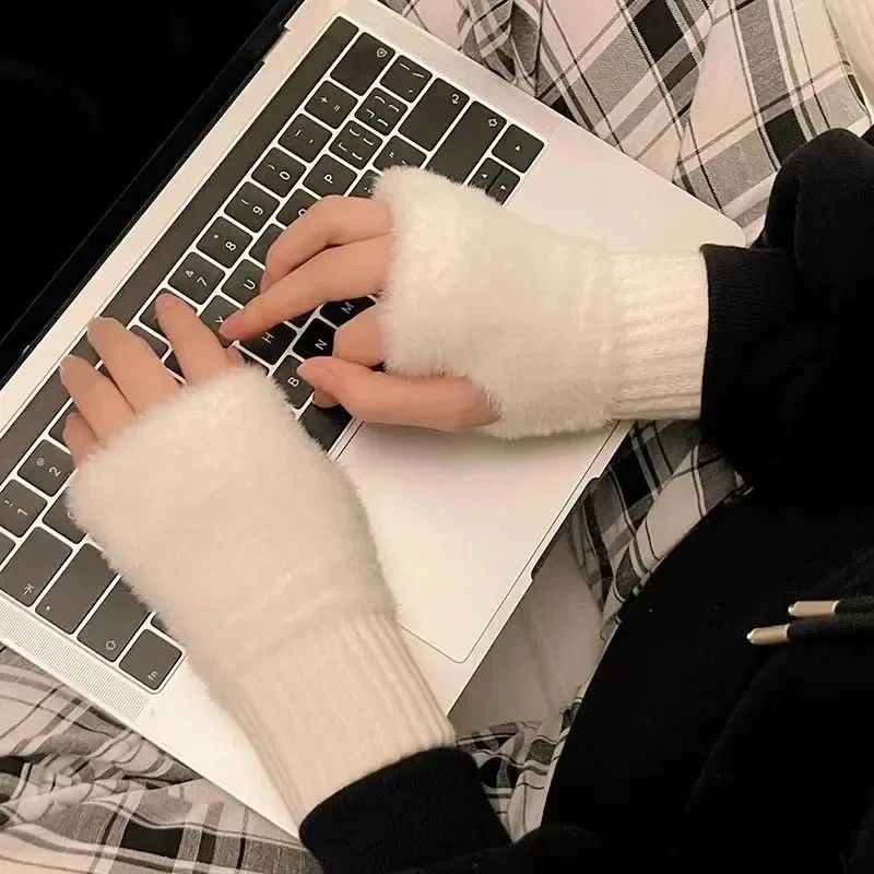 Women's Comfortable Fingerless Gloves - Soft, Warm, and Fashionable Pure White Winter Gloves, Suitable for Cold Weather or Casual Wear, Hand Washable, Ladies' Gloves.BLACK - SuperSaverAU - view 9
