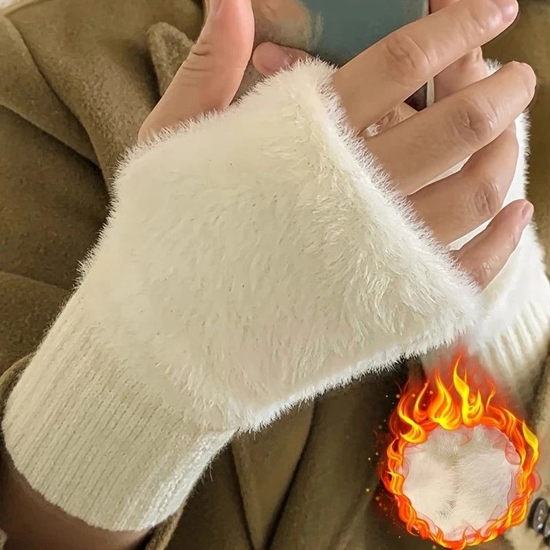 Women's Comfortable Fingerless Gloves - Soft, Warm, and Fashionable Pure White Winter Gloves, Suitable for Cold Weather or Casual Wear, Hand Washable, Ladies' Gloves.BLACK - SuperSaverAU - view 11