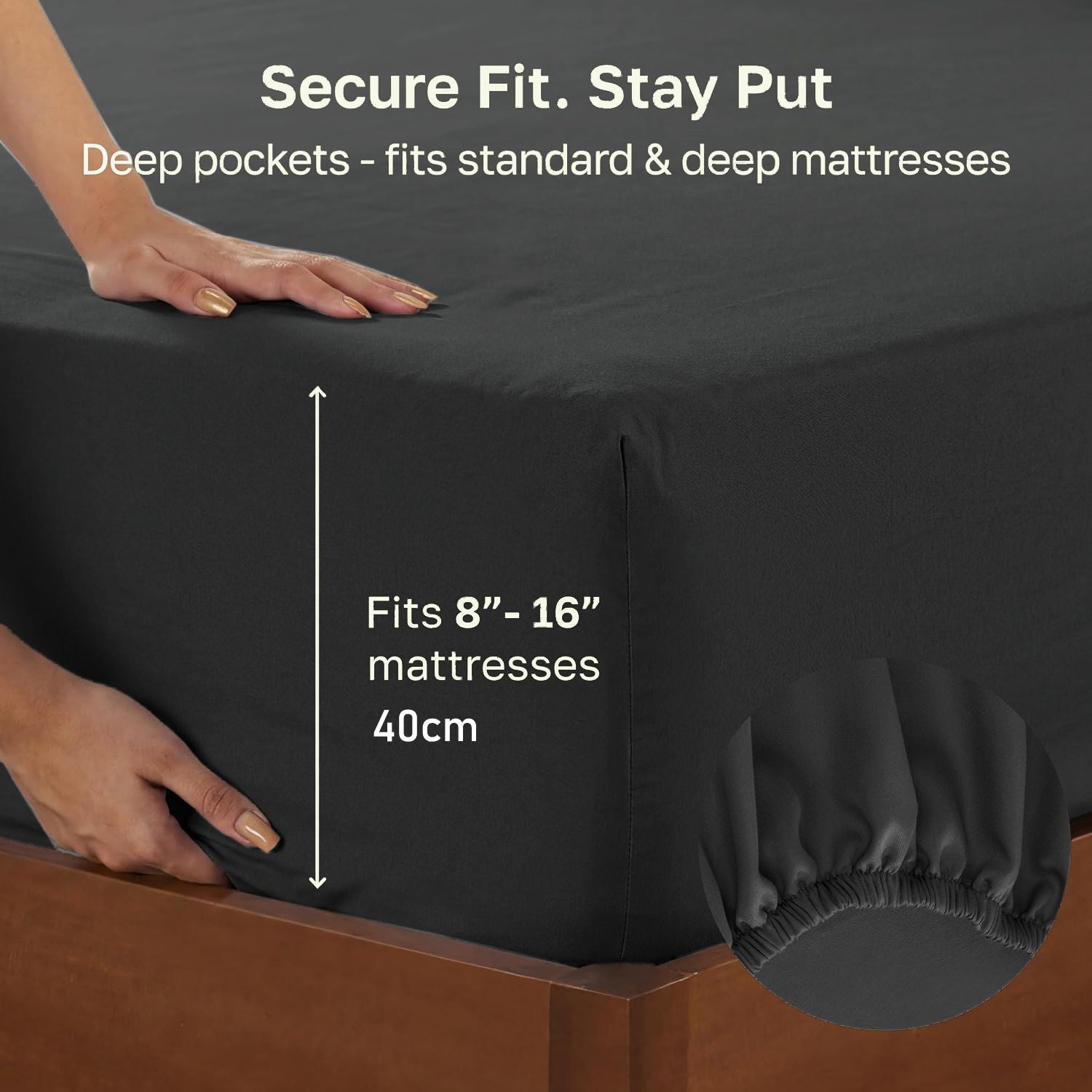Hotel Quality 2 Piece Black Microfiber Fitted Sheet Set - Double