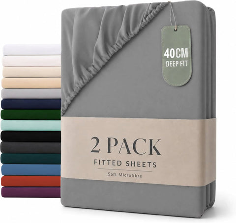 Hotel Quality 2 Piece Grey Microfiber Fitted Sheet Set - King
