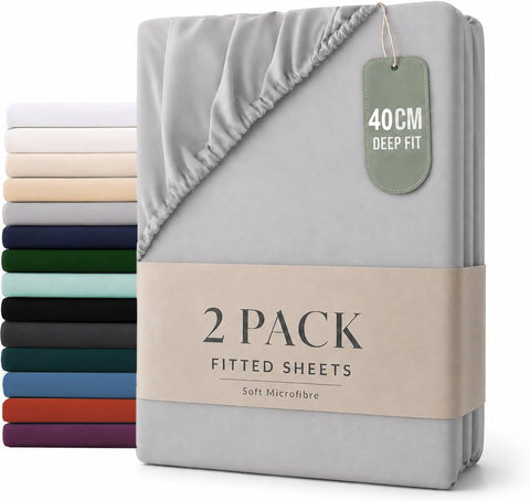 Hotel Quality 2 Piece Silver Gray Microfiber Fitted Sheet Set - King Single