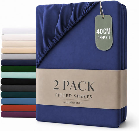 Hotel Quality 2 Piece Royal Blue Microfiber Fitted Sheet Set - Queen