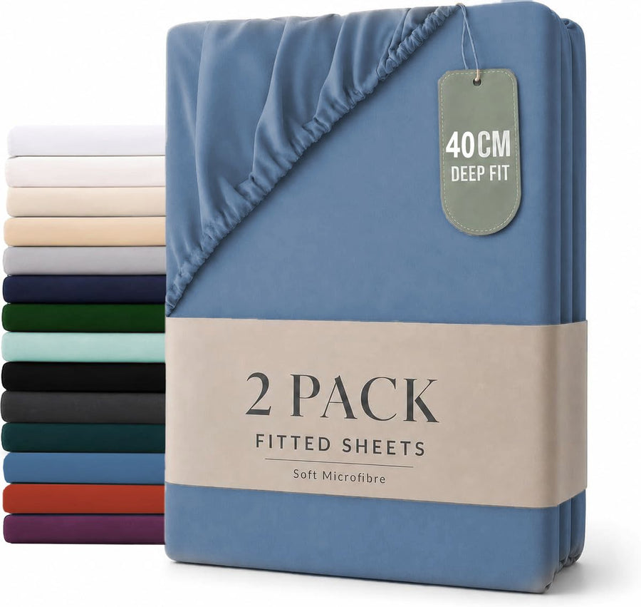 Hotel Quality 2 Piece Ocean Microfiber Fitted Sheet Set - Queen