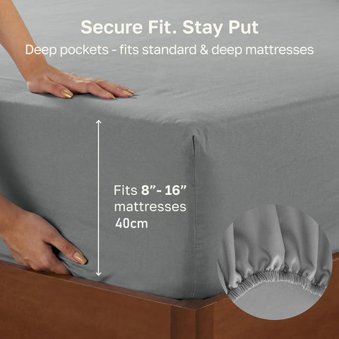 Hotel Quality 2 Piece Grey Microfiber Fitted Sheet Set - Single