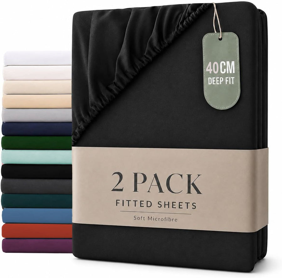 Hotel Quality 2 Piece Black Microfiber Fitted Sheet Set - Super King
