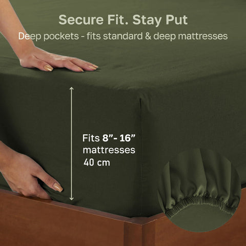 Hotel Quality 2 Piece Olive Green Microfiber Fitted Sheet Set - Super King