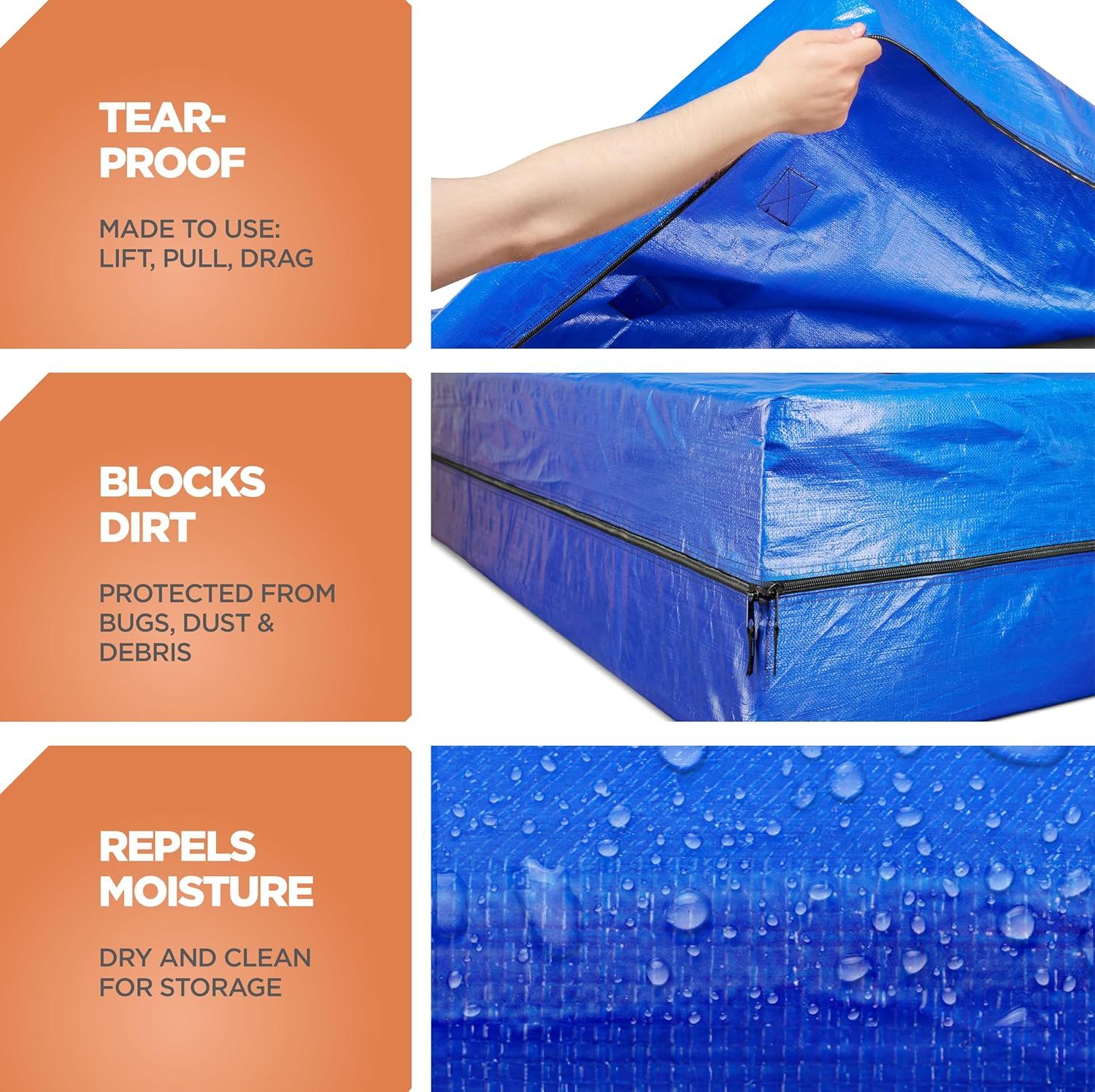 Premium Waterproof Mattress Bag – Double 142 x 192 x 38cm, 8 Handles & Double Zip