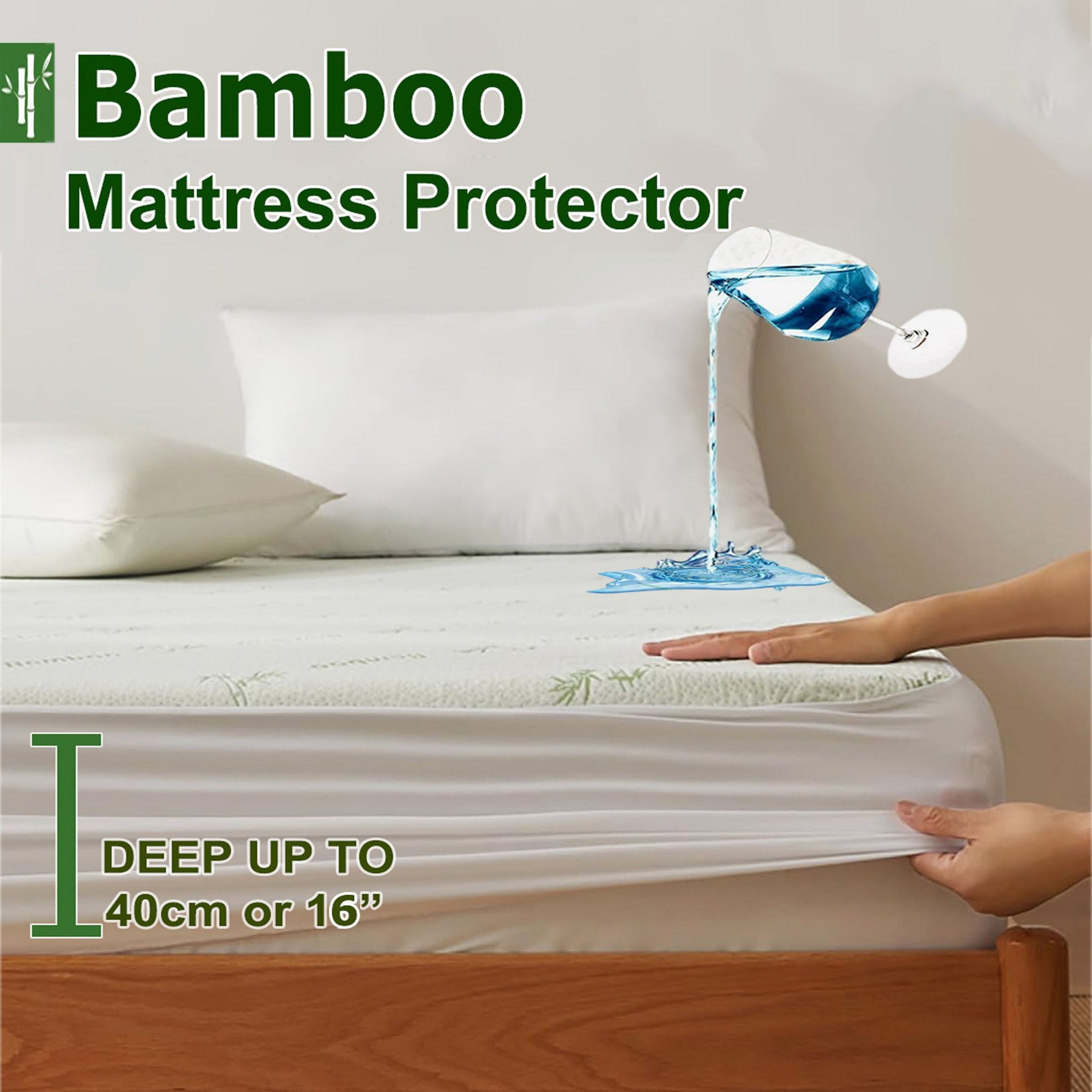 Premium Bamboo Blend Waterproof Mattress Protector – King Single, TPU Layer 40cm Deep Pocket