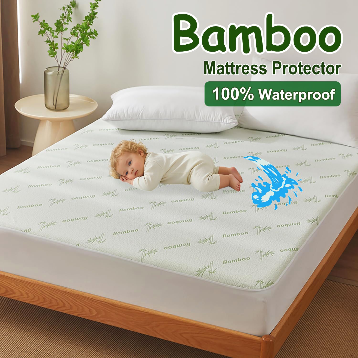 Premium Bamboo Blend Waterproof Mattress Protector – Single, TPU Layer 40cm Deep Pocket