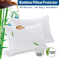 Premium Waterproof Bamboo Pillow Protectors – White 2 Pack 48 x 74cm, Zippered TPU Backing