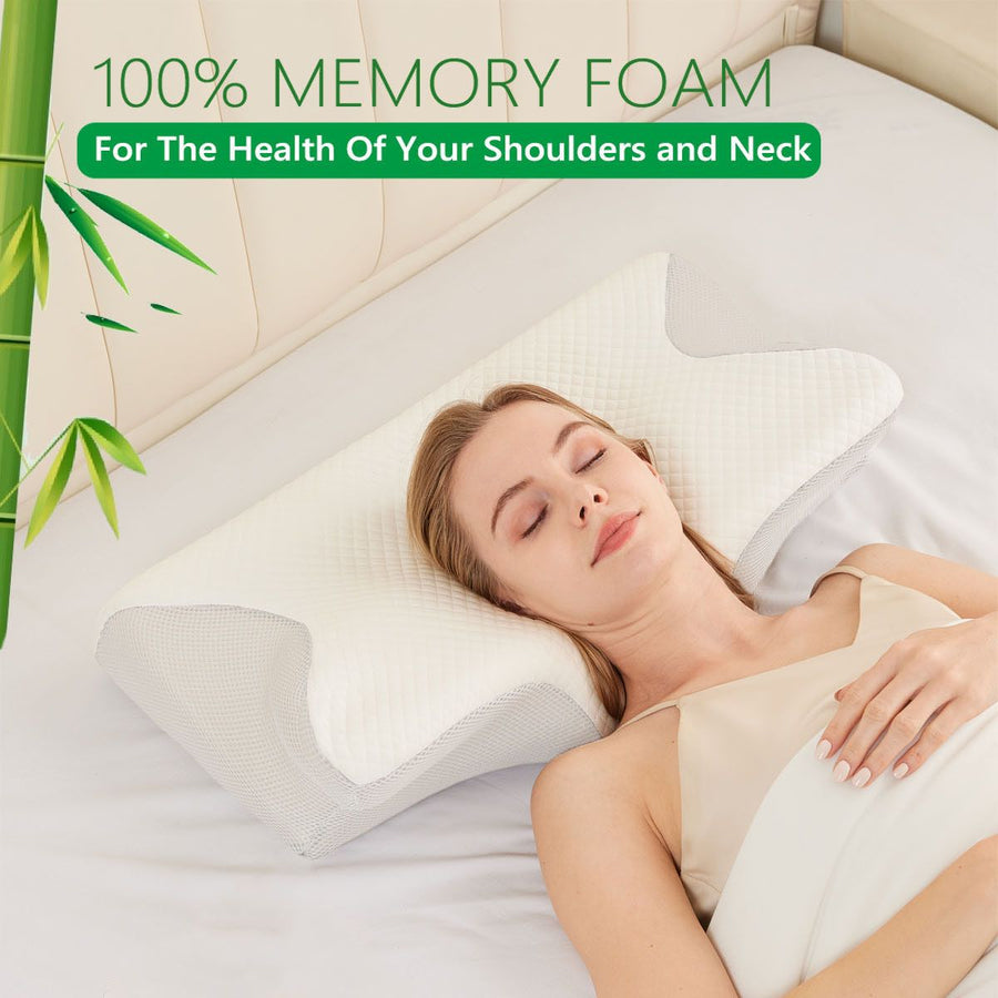 HOMCA 2-in-1 Cervical Neck Pillow – White Butterfly Latex Foam, Breathable Cover
