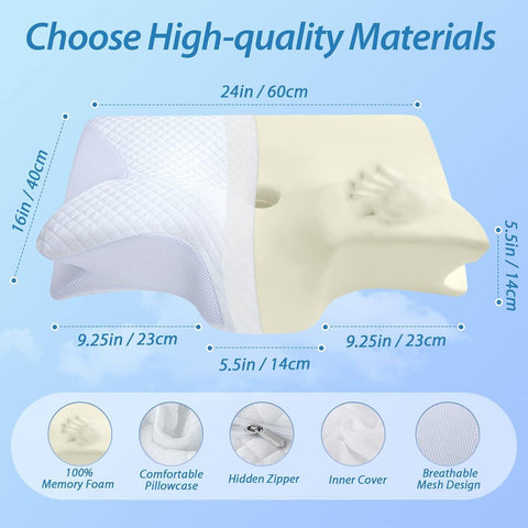 HOMCA 2-in-1 Cervical Neck Pillow – White Butterfly Latex Foam, Breathable Cover