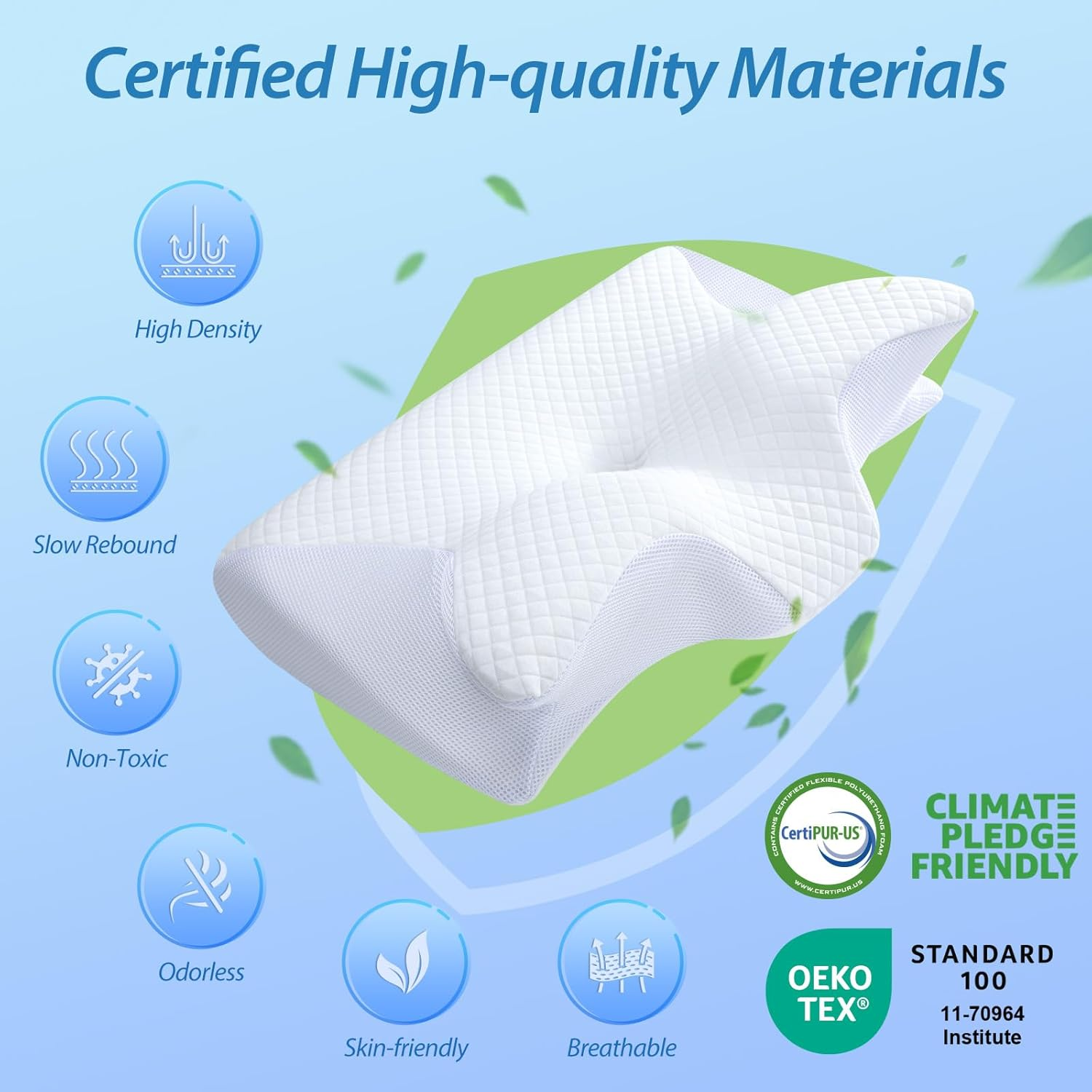 HOMCA 2-in-1 Cervical Neck Pillow – White Butterfly Latex Foam, Breathable Cover