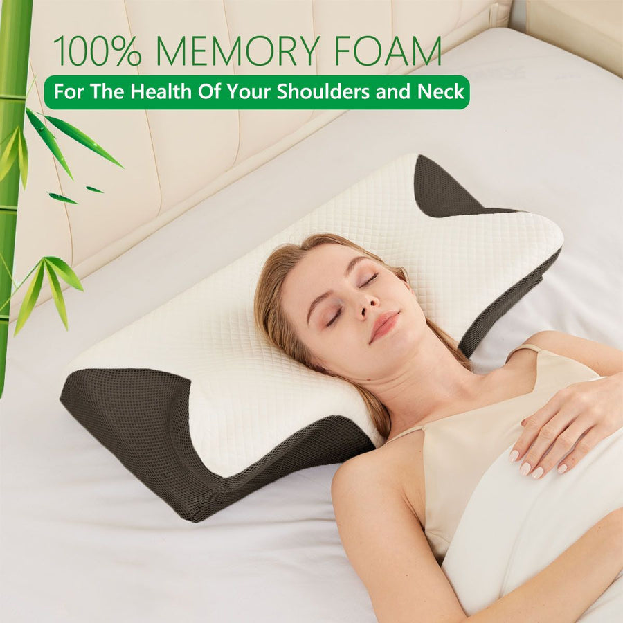 HOMCA 2-in-1 Cervical Neck Pillow – Black Butterfly Latex Foam, Breathable Cover