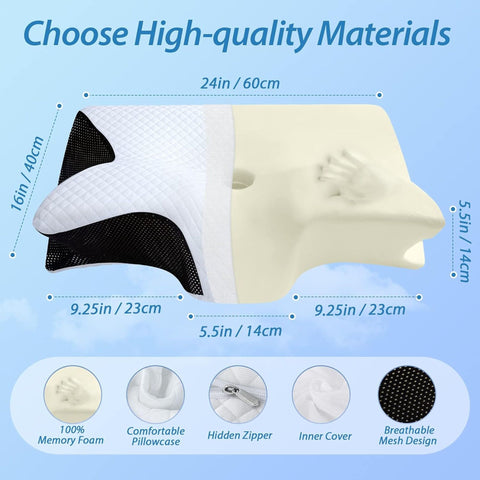 HOMCA 2-in-1 Cervical Neck Pillow – Black Butterfly Latex Foam, Breathable Cover