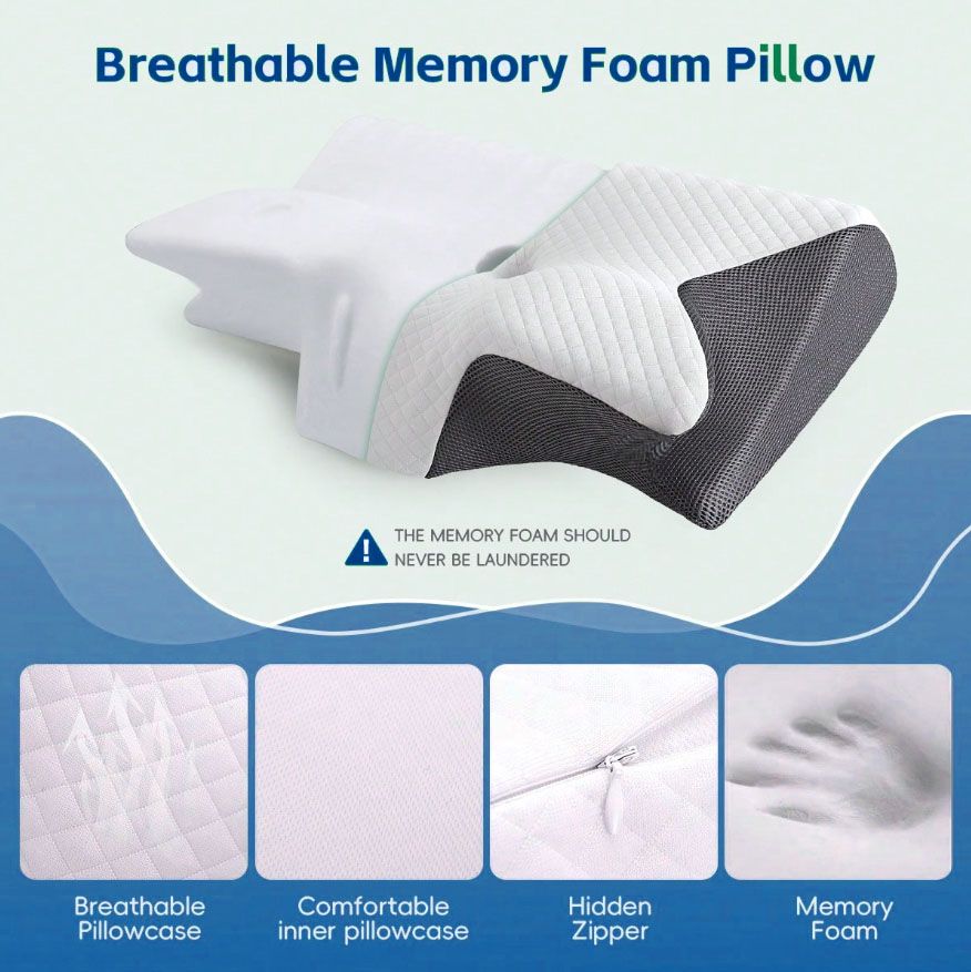 HOMCA 2-in-1 Cervical Neck Pillow – Black Butterfly Latex Foam, Breathable Cover