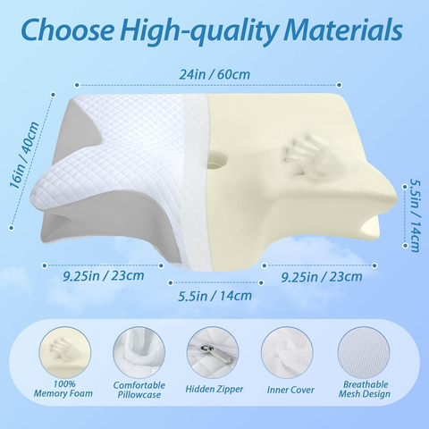 HOMCA 2-in-1 Cervical Neck Pillow – Grey Butterfly Latex Foam, Breathable Cover