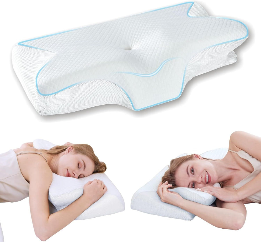 Premium Bamboo Cervical Memory Foam Pillow – White Standard, Cooling Cover & Neck Support