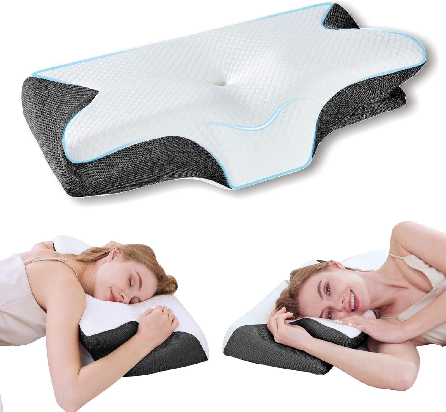 Premium Bamboo Cervical Memory Foam Pillow – White Standard, Cooling Cover & Neck Support