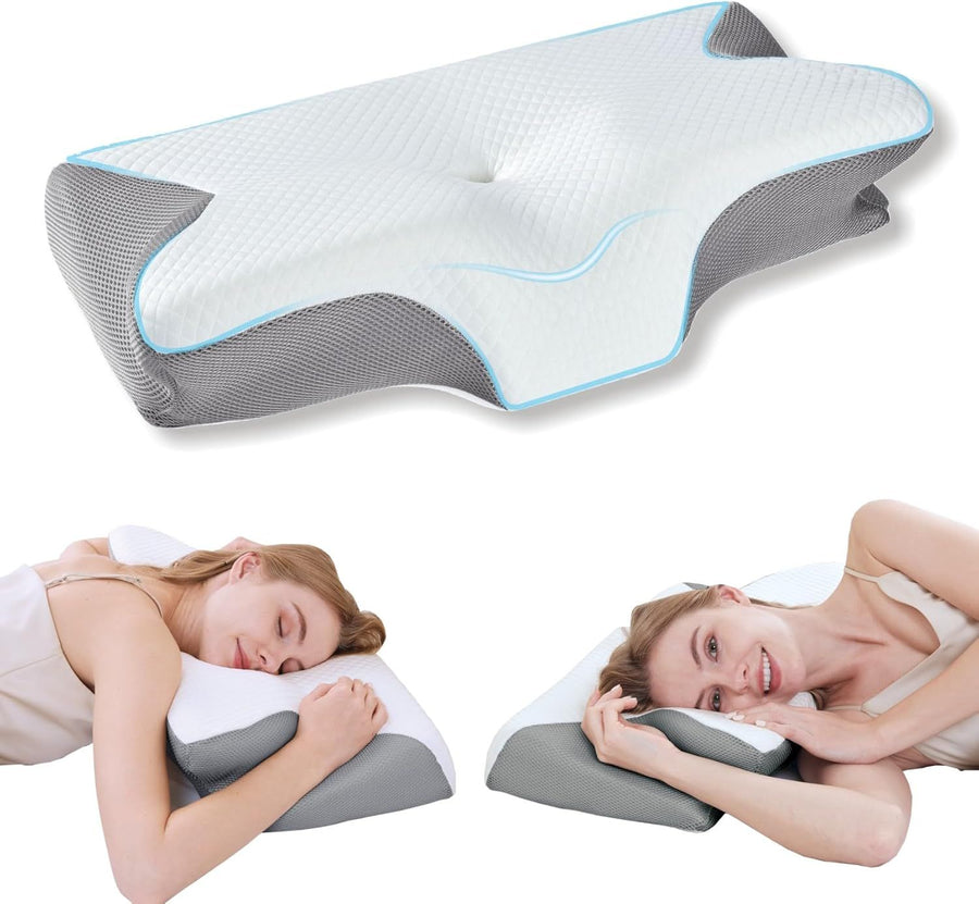 Premium Bamboo Cervical Memory Foam Pillow – White Standard, Cooling Cover & Neck Support
