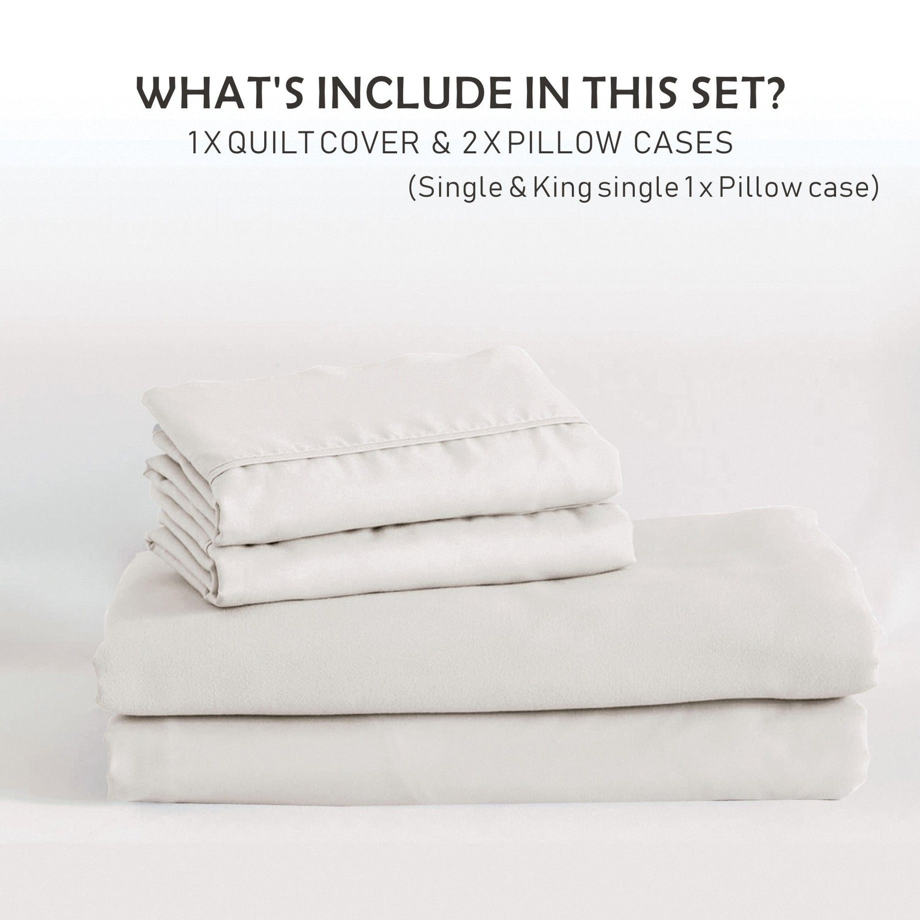2000TC Microfibre Zipper Quilt Cover Set - 3 Piece, Raw White, Double