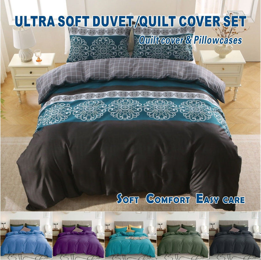 2000TC Microfibre Zipper Quilt Cover Set - 3 Piece, Bohemian, Double